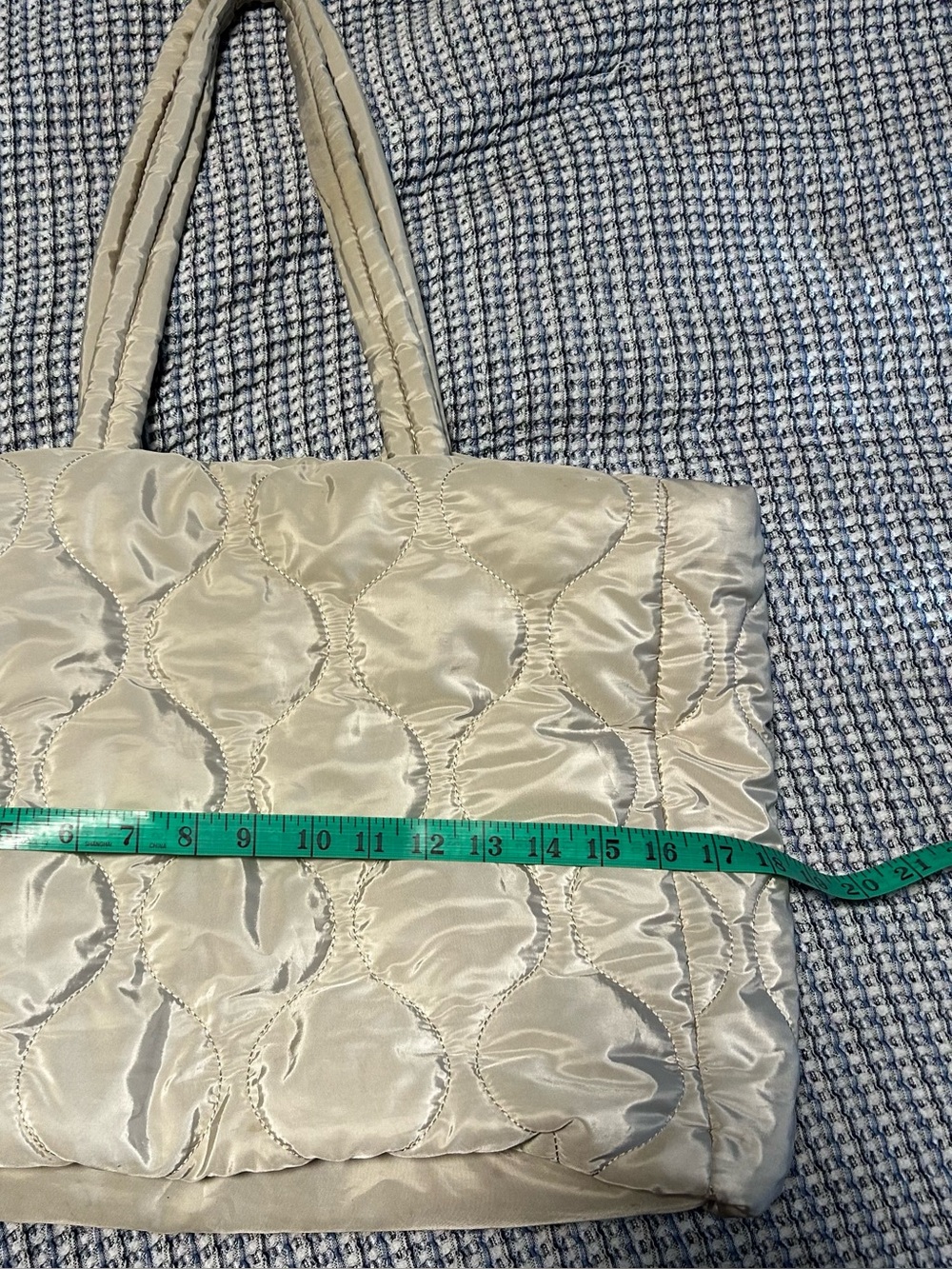 Roots Quilted Satin Tote Bag in Ivory